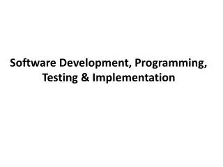 Software Development, Programming, Testing &amp; Implementation