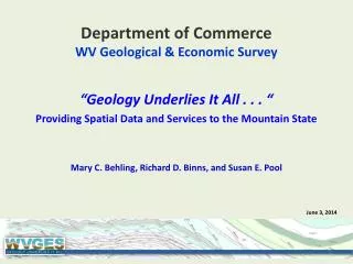 Department of Commerce WV Geological &amp; Economic Survey