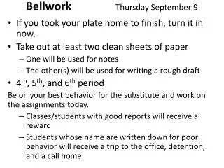 Bellwork Thursday September 9