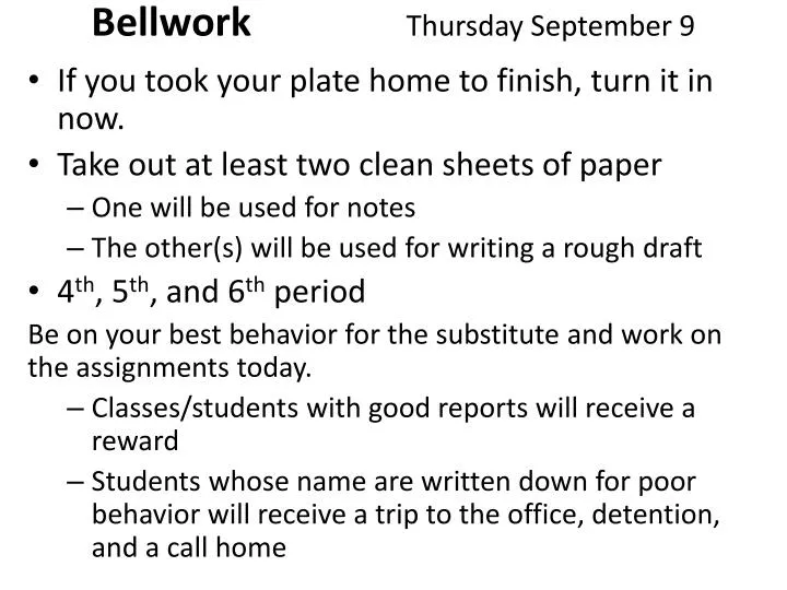 bellwork thursday september 9