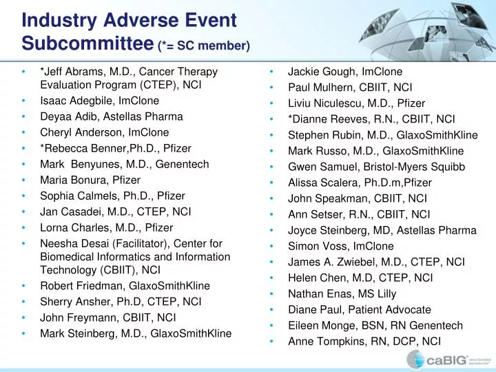 industry adverse event subcommittee sc member