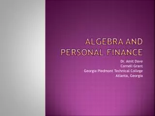 Algebra And Personal FiNANCE