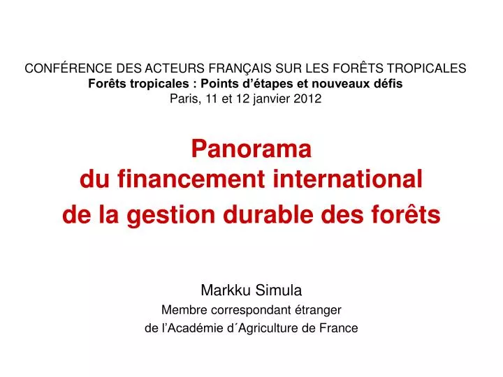 panorama du financement international de la gestion durable des for ts