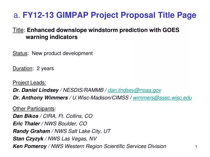 a fy12 13 gimpap project proposal title page