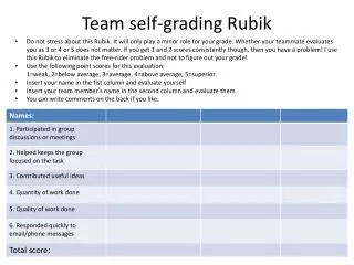 team self grading rubik