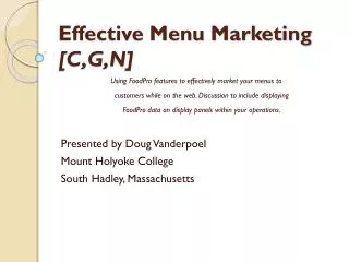 Effective Menu Marketing [C,G,N]
