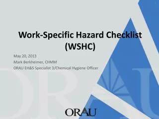Work-Specific Hazard Checklist (WSHC)