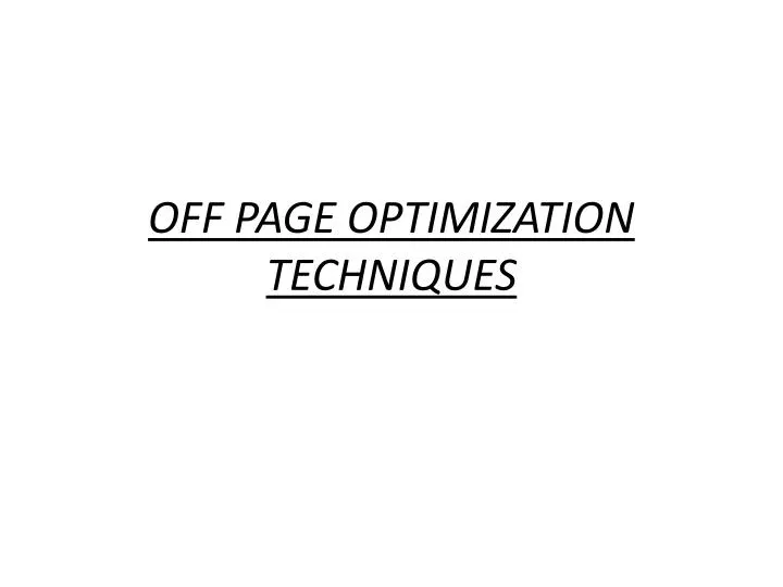 off page optimization techniques