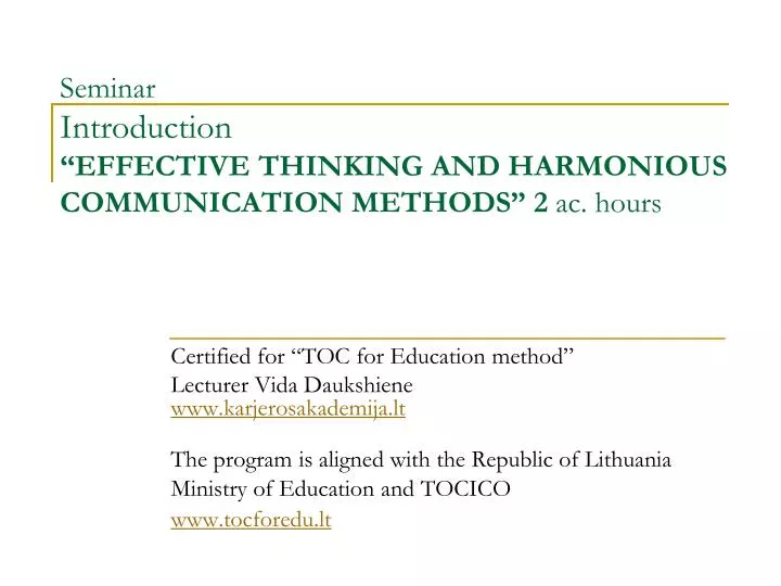 seminar introduction effective thinking and harmonious communication methods 2 ac h ours