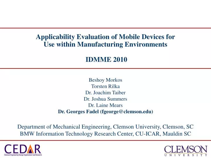 applicability evaluation of mobile devices for use within manufacturing environments idmme 2010