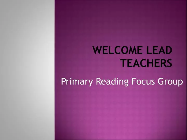 welcome lead teachers