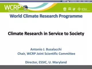 World Climate Research Programme Climate Research in Service to Society