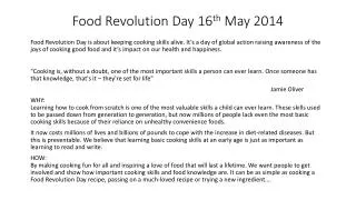 Food Revolution Day 16 th May 2014