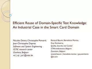 Efficient Reuse of Domain-Specific Test Knowledge: An Industrial Case in the Smart Card Domain