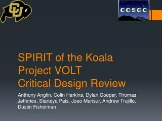 SPIRIT of the Koala Project VOLT Critical Design Review