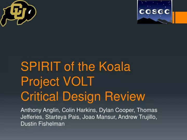 spirit of the koala project volt critical design review