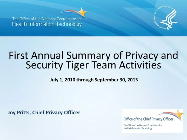 first annual summary of privacy and security tiger team activities