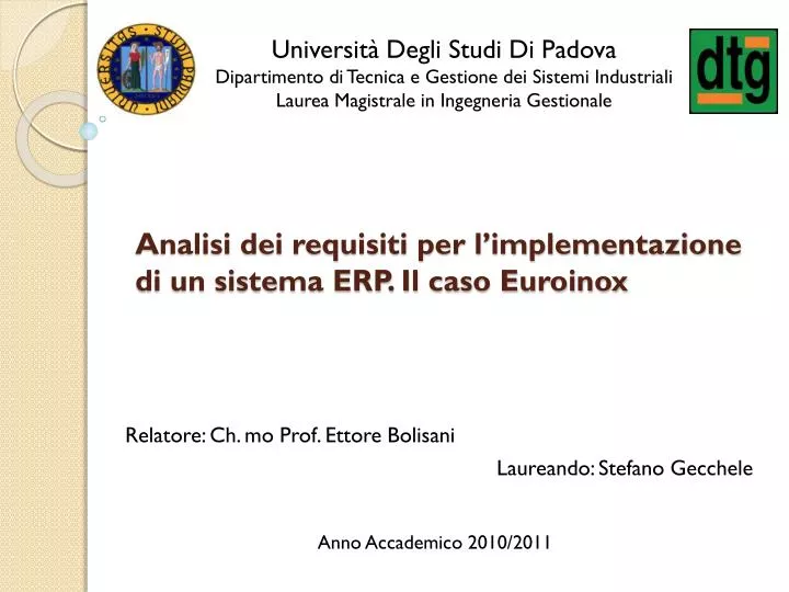 analisi dei requisiti per l implementazione di un sistema erp il caso euroinox