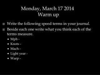 Write the following speed terms in your journal.
