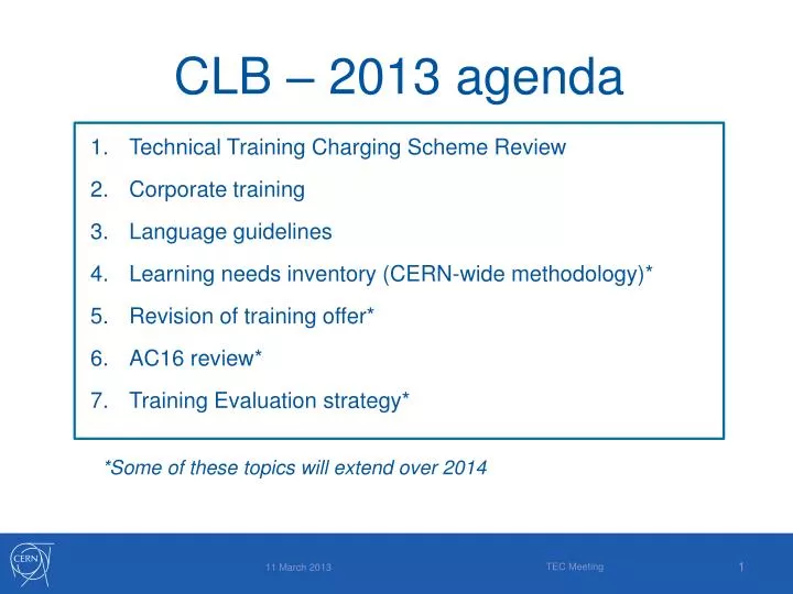 clb 2013 agenda