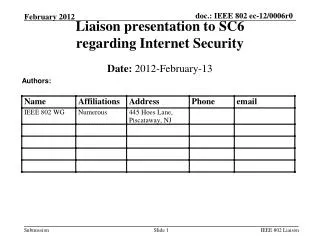 Liaison presentation to SC6 regarding Internet Security