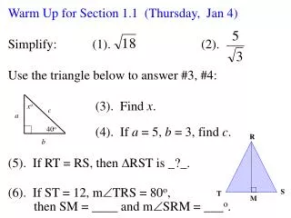 Warm Up for Section 1.1 (Thursday, Jan 4)