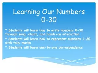 Learning Our Numbers 0-30