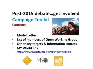 Post-2015 debate…get involved Campaign Toolkit Contents Model Letter