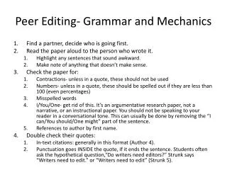 Peer Editing- Grammar and Mechanics