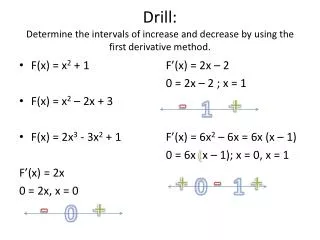 Drill: Determine the intervals of increase and decrease by using the first derivative method.