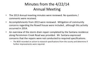Minutes from the 4/22/14 Annual Meeting