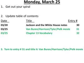 monday march 25