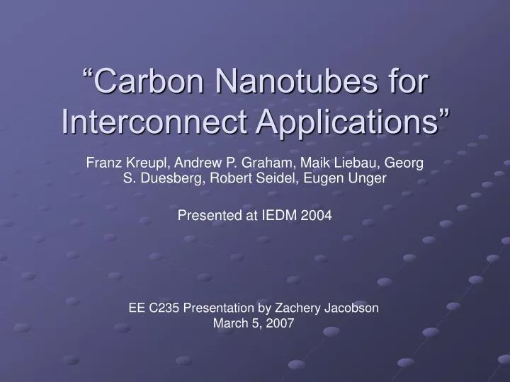 carbon nanotubes for interconnect applications