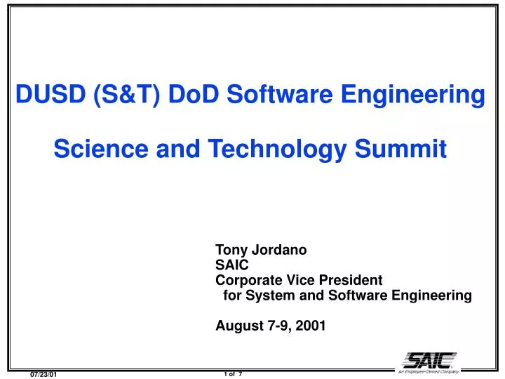 dusd s t dod software engineering science and technology summit
