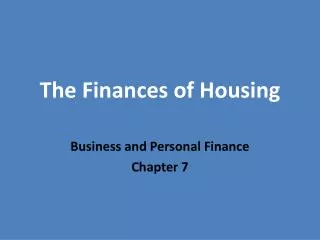 The Finances of Housing