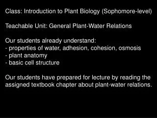 Class: Introduction to Plant Biology (Sophomore-level)