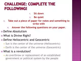 Challenge: Complete the Following!
