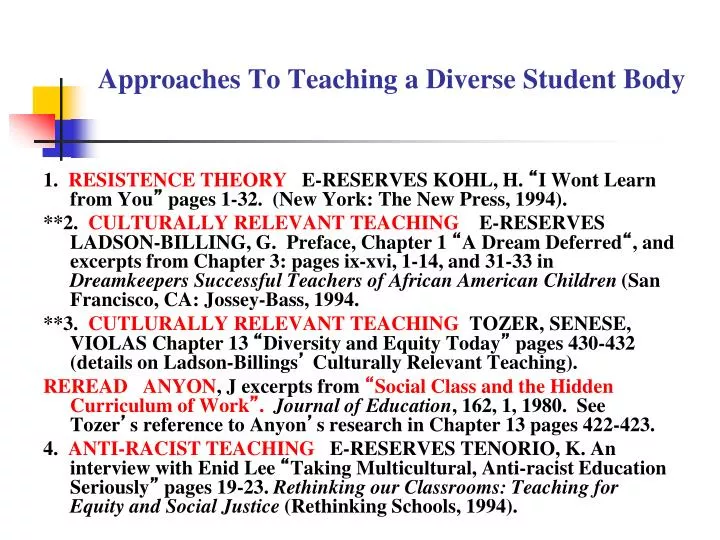 approaches to teaching a diverse student body