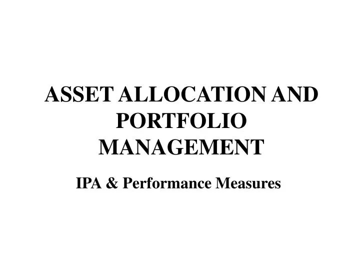 asset allocation and portfolio management