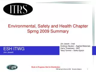 Environmental, Safety and Health Chapter Sprng 2009 Summary