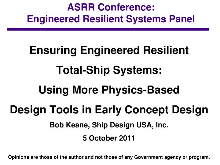 asrr conference engineered resilient systems panel