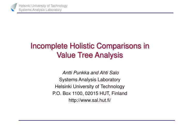 incomplete holistic comparisons in value tree analysis