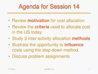 Agenda for Session 14