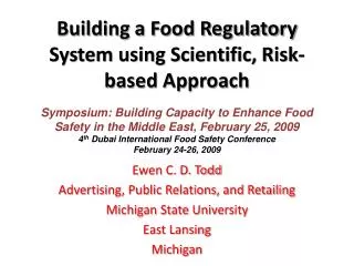 Building a Food Regulatory System using Scientific, Risk-based Approach