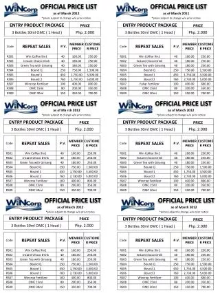 OFFICIAL PRICE LIST