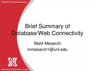 Brief Summary of Database/Web Connectivity
