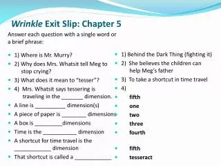 Wrinkle Exit Slip: Chapter 5