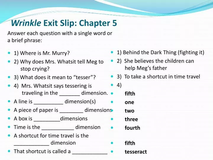 wrinkle exit slip chapter 5