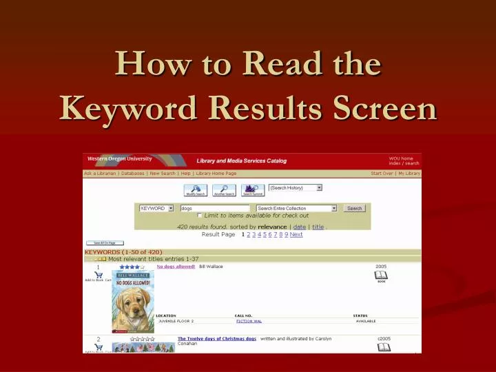 how to read the keyword results screen