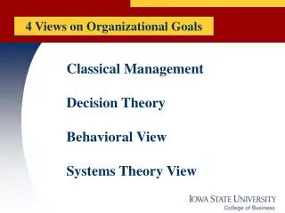Classical Management Decision Theory Behavioral View Systems Theory View